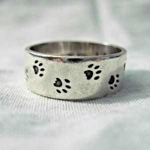 Sterling Silver Paw Print Cigar Band Ring